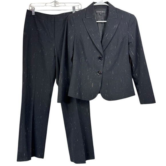 Lafayette 148 Size 4 Wool Silk Pant Suit Black White Career Jacket 2 Piece - Picture 1 of 12